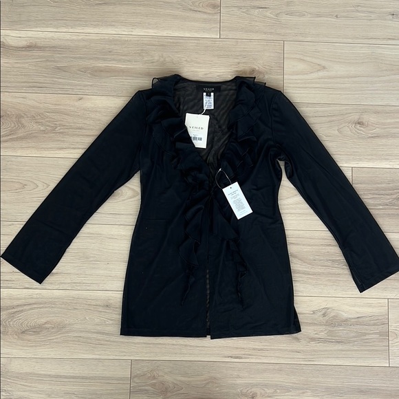 Black Ruffled Women's Blouse - Picture 2 of 13